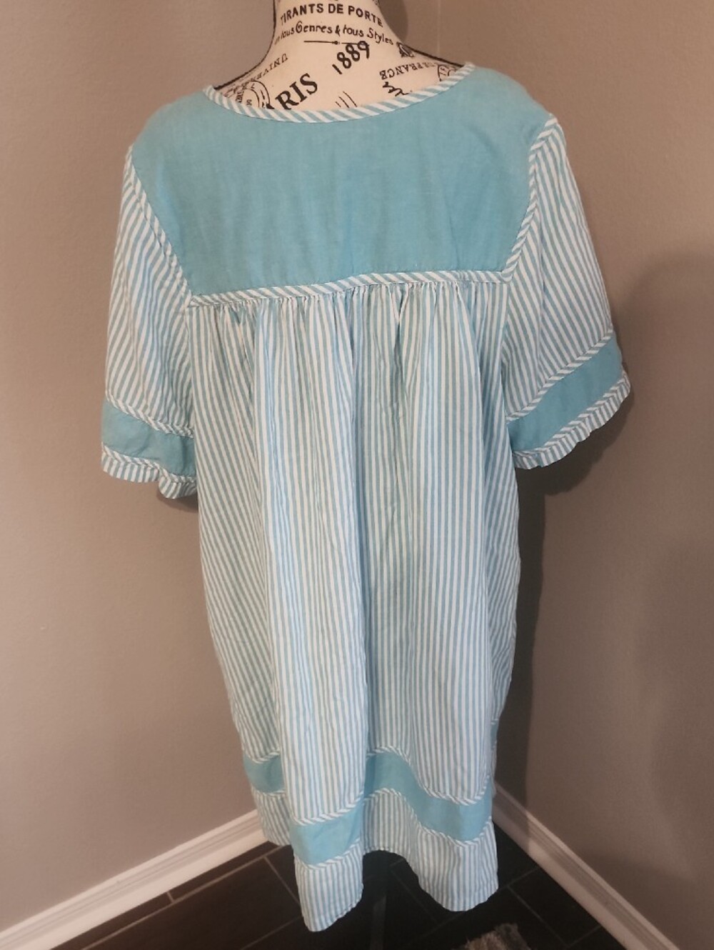 Go Softly Women's Light Blue Embroidered Striped Dress Plus Size 2X - Picture 4 of 6